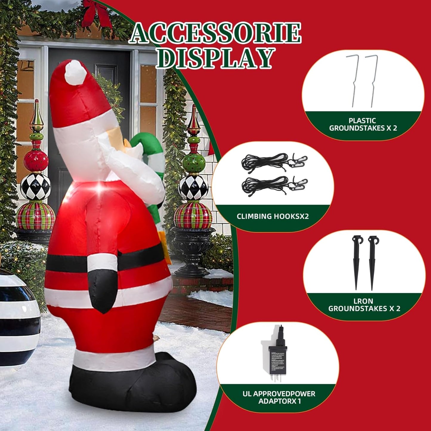 4FT Cute Christmas Inflatable Santa Claus with Build-In LED Lights