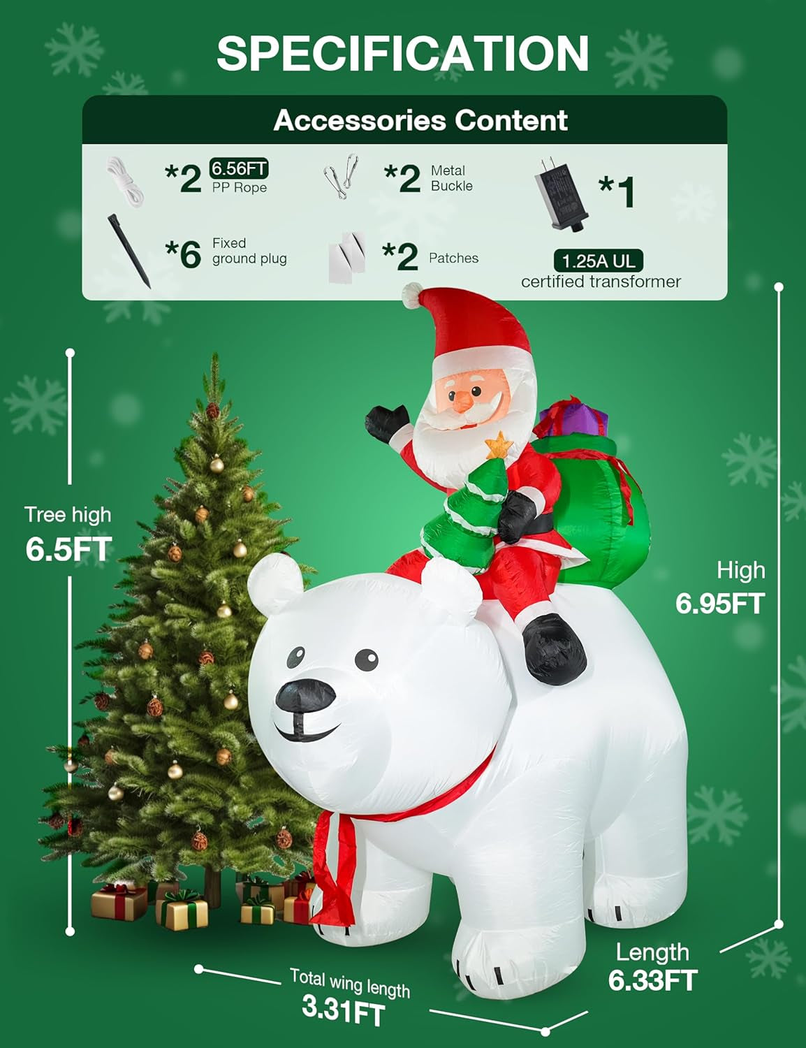"6FT Santa on Polar Bear Inflatable with LED Lights β Perfect Christmas Yard Decoration"