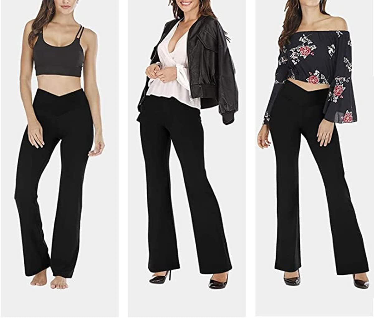 Women'S Casual Bootleg Yoga Pants V Crossover High Waisted