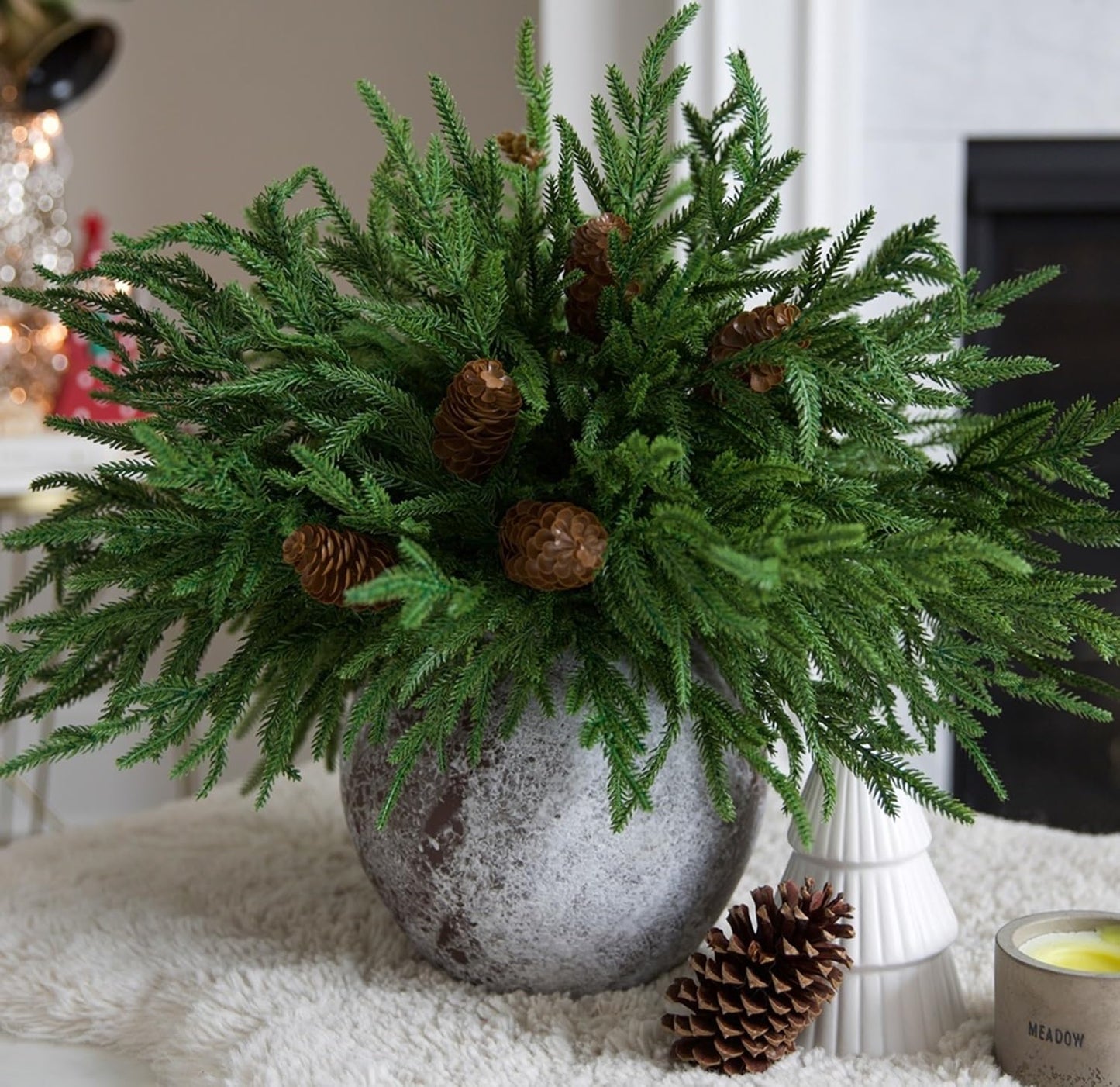 Artificial Christmas Norfolk Pine Stems Branches for Vases,12 Bundles