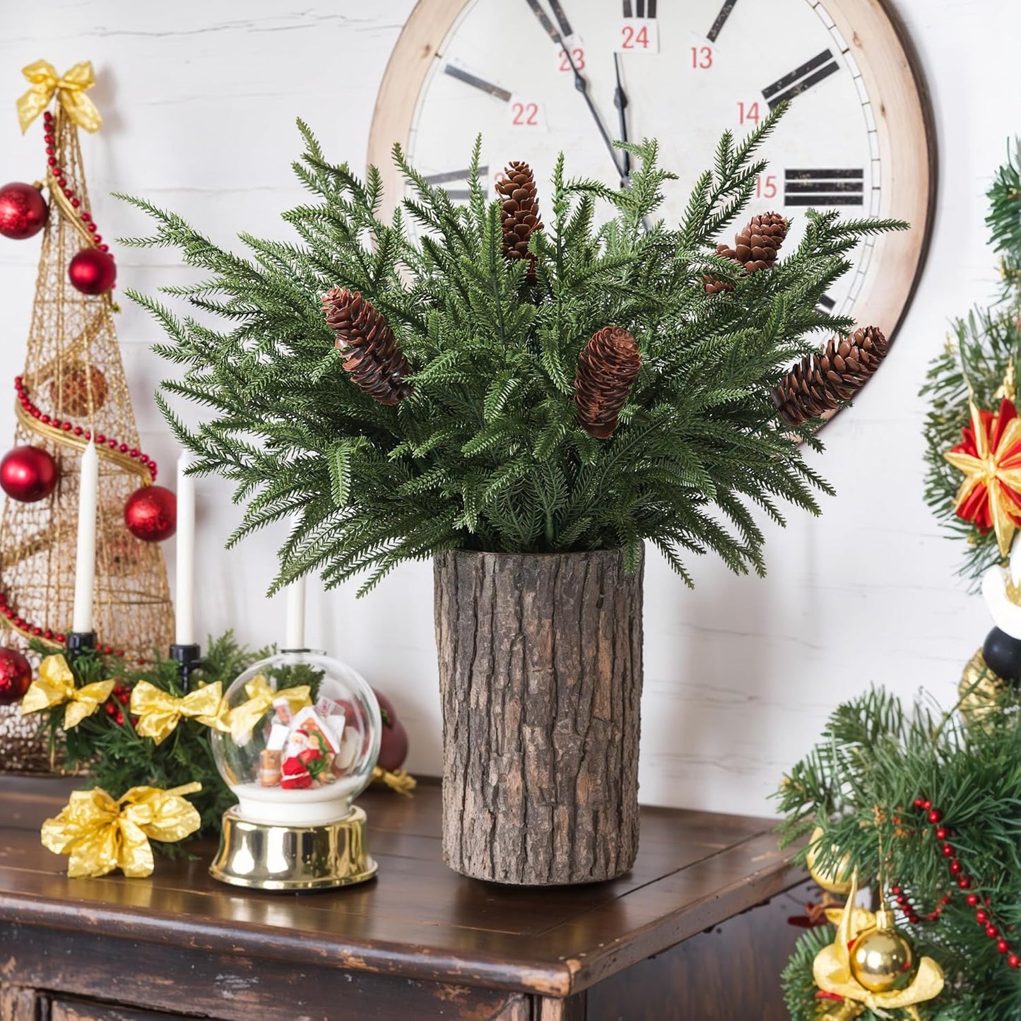 Artificial Christmas Norfolk Pine Stems Branches for Vases,12 Bundles