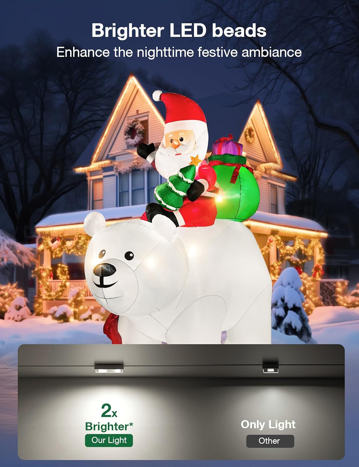 "6FT Santa on Polar Bear Inflatable with LED Lights β Perfect Christmas Yard Decoration"