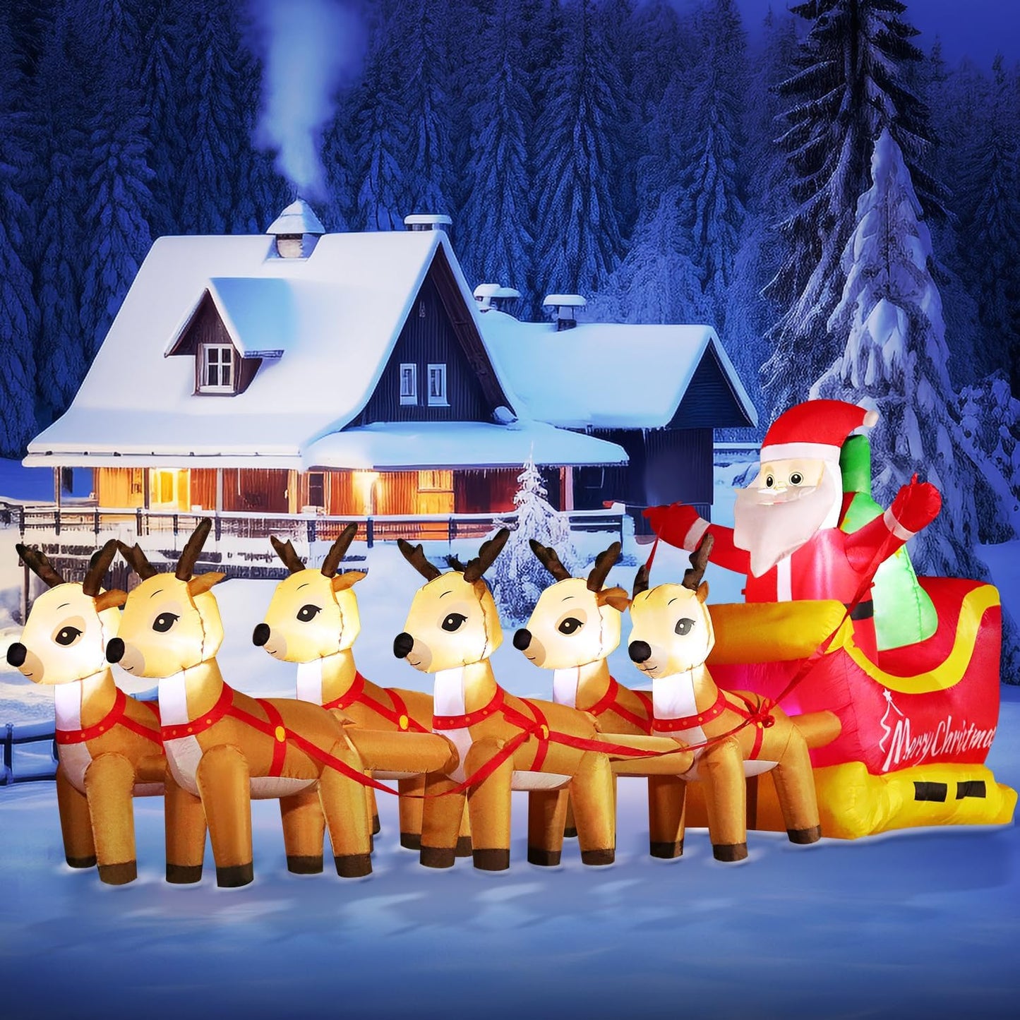 13 FT Huge Christmas Inflatable Santa Claus on Sleigh with Six Reindeers