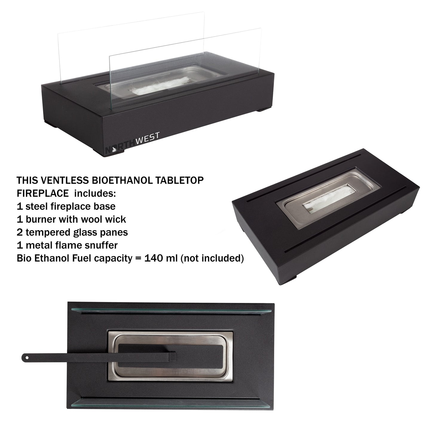 Modern Tabletop Fireplace Black
