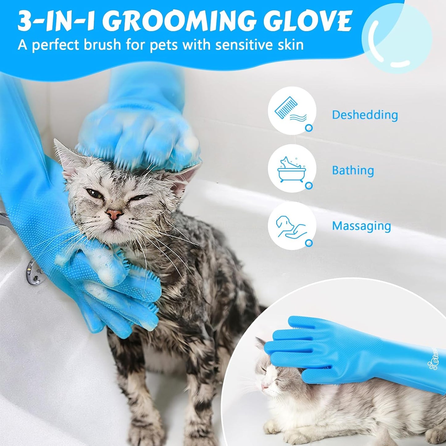 Pet Grooming Gloves Heat Resistant Blue