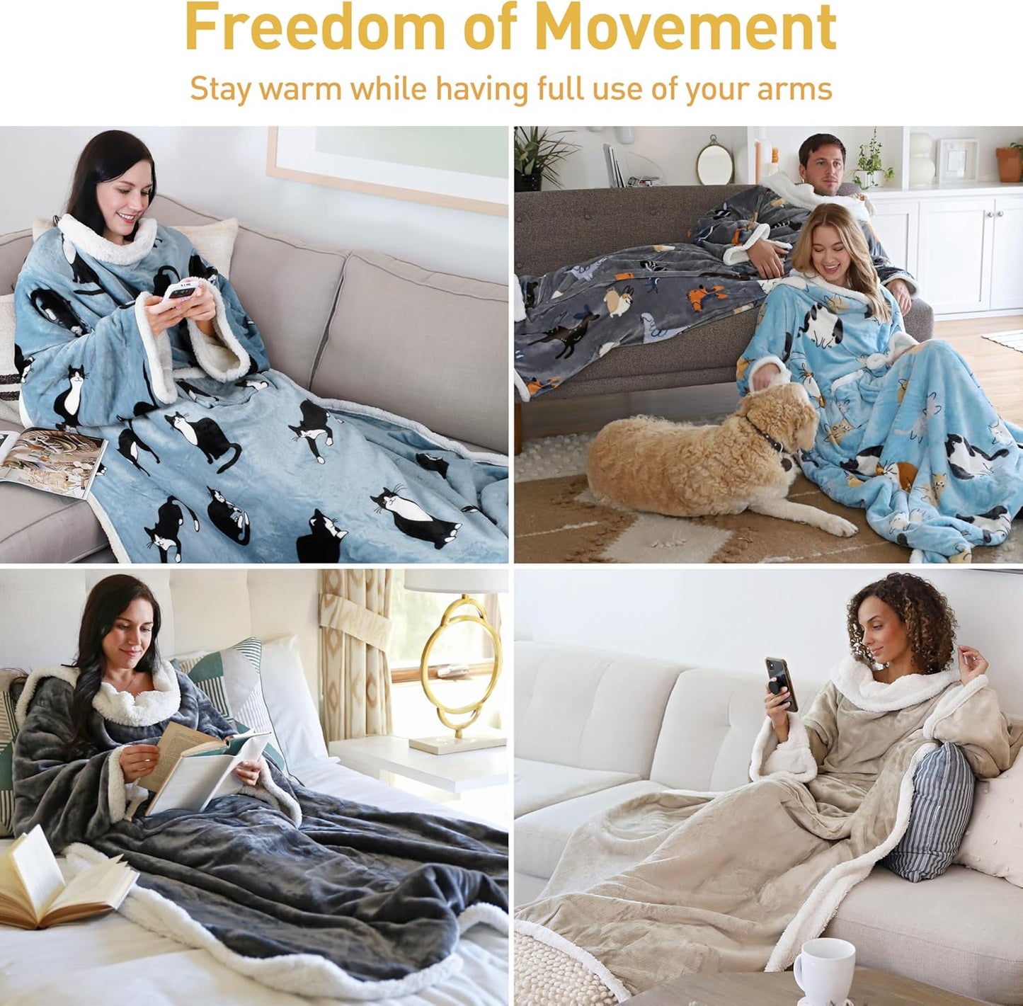 Sherpa Wearable Blanket with Sleeves Arms for Women and Men