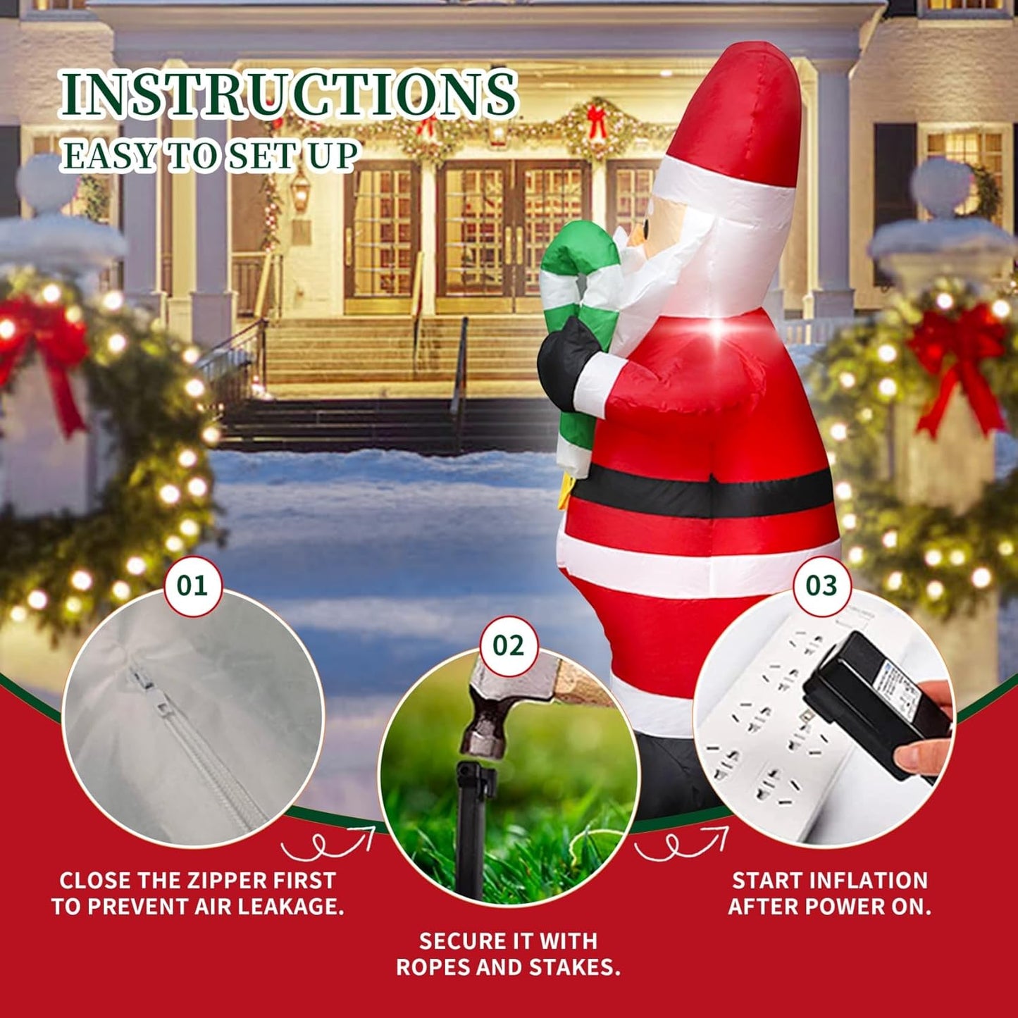 4FT Cute Christmas Inflatable Santa Claus with Build-In LED Lights