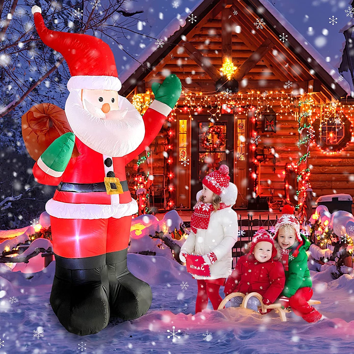 "6FT Inflatable Santa with Gifts – LED Lit Christmas Yard Decoration for Holidays & Parties"