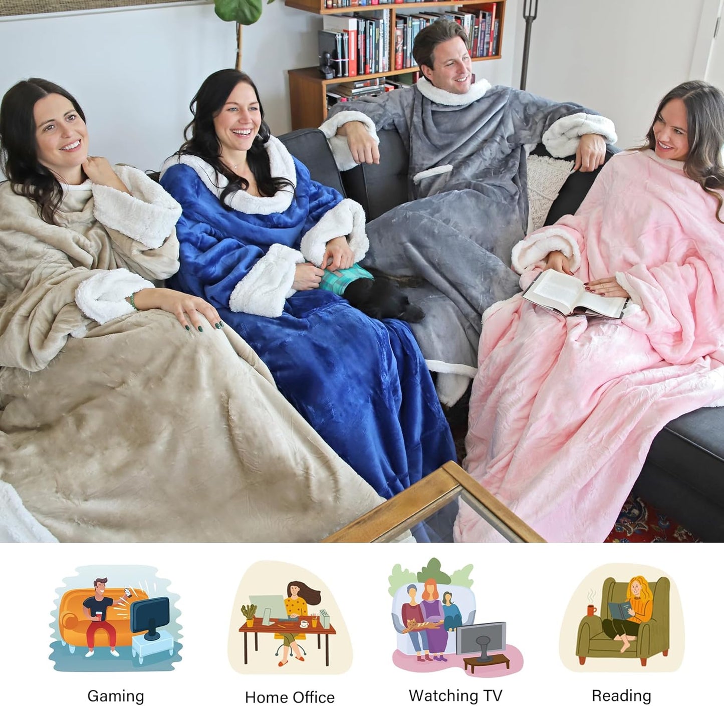 Sherpa Wearable Blanket with Sleeves Arms for Women and Men