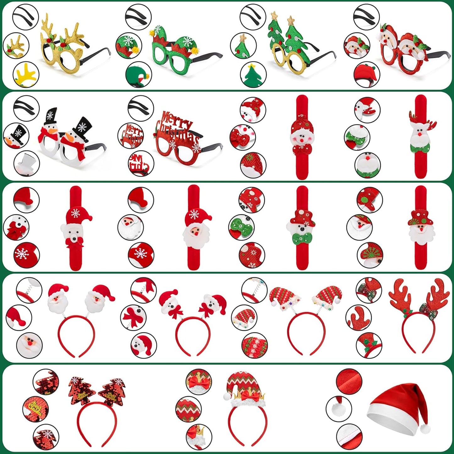24-Pc Christmas Party Set – Glasses, Headbands, Hats & Wristbands for Kids