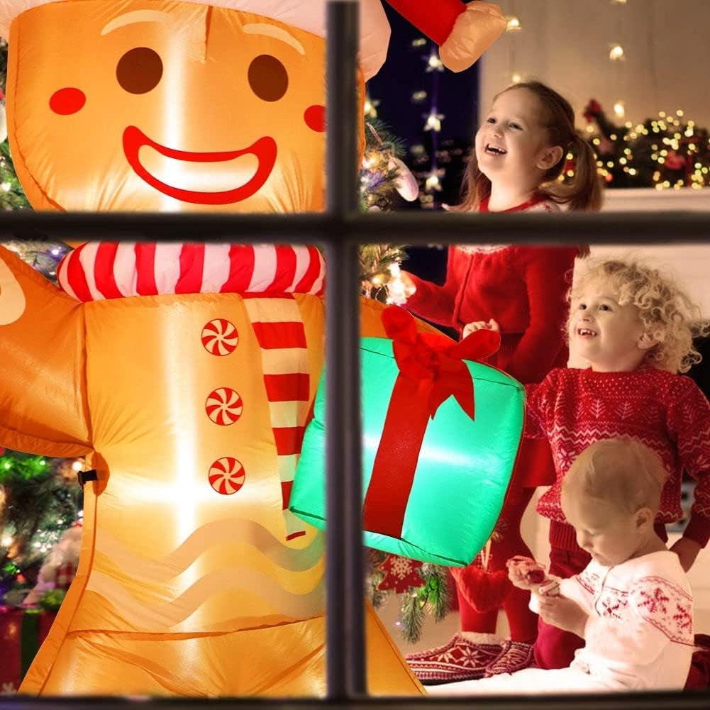 "8FT Gingerbread Man Inflatable with LED Lights β Perfect Christmas Yard Decoration"