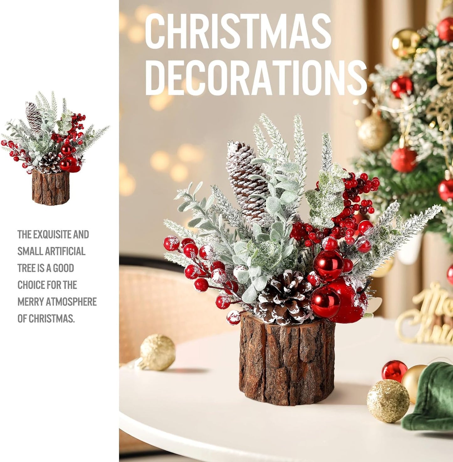 Small Tabletop Christmas Tree with Ornaments
