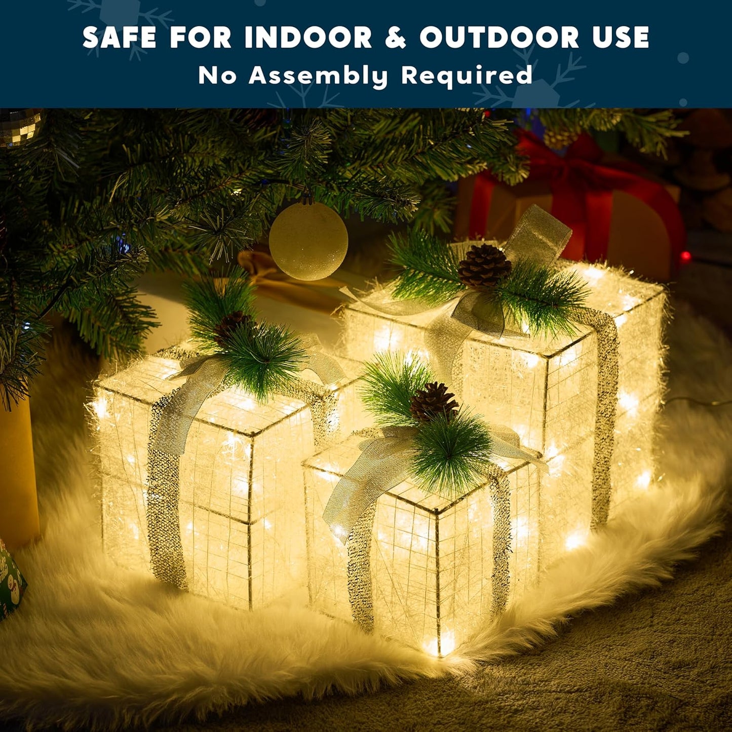 60 LED Christmas Gift Boxes Set of 3