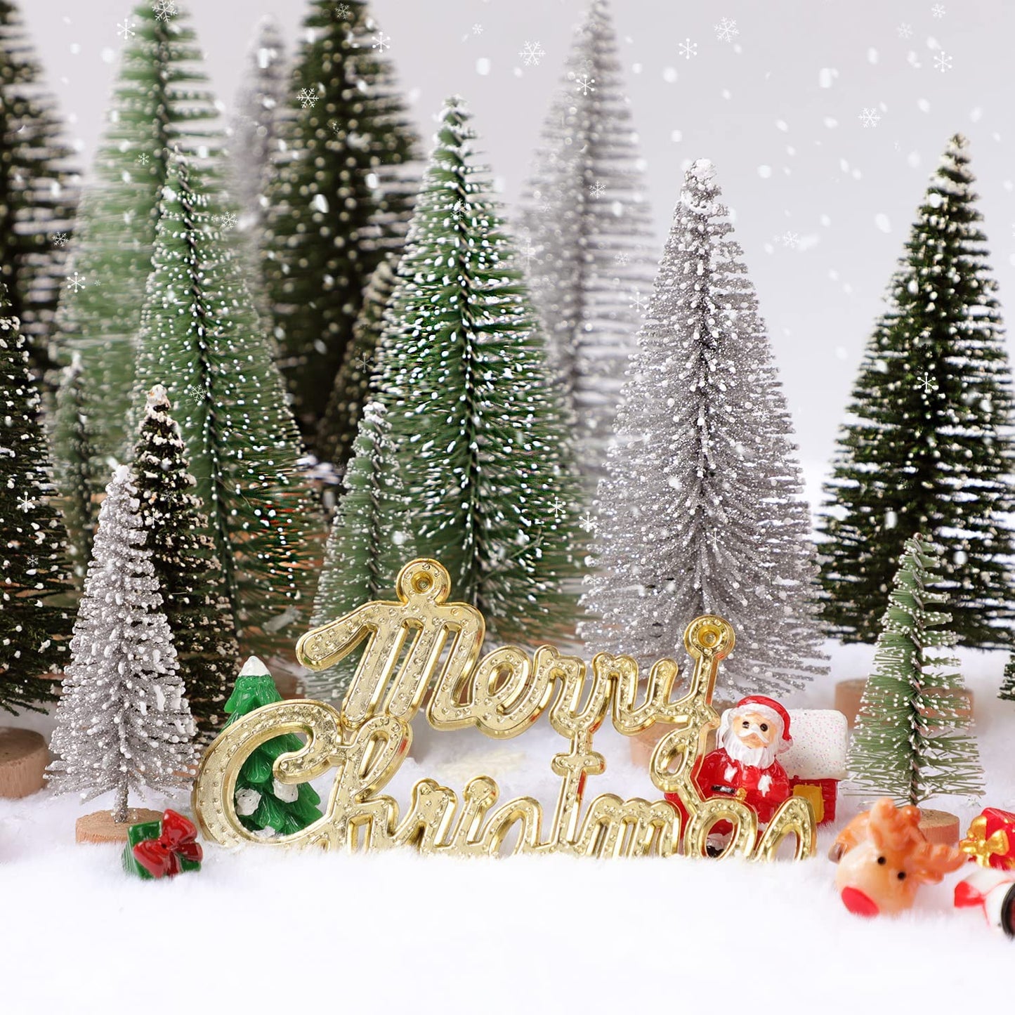 Mini Artificial Christmas Trees with Wooden Base