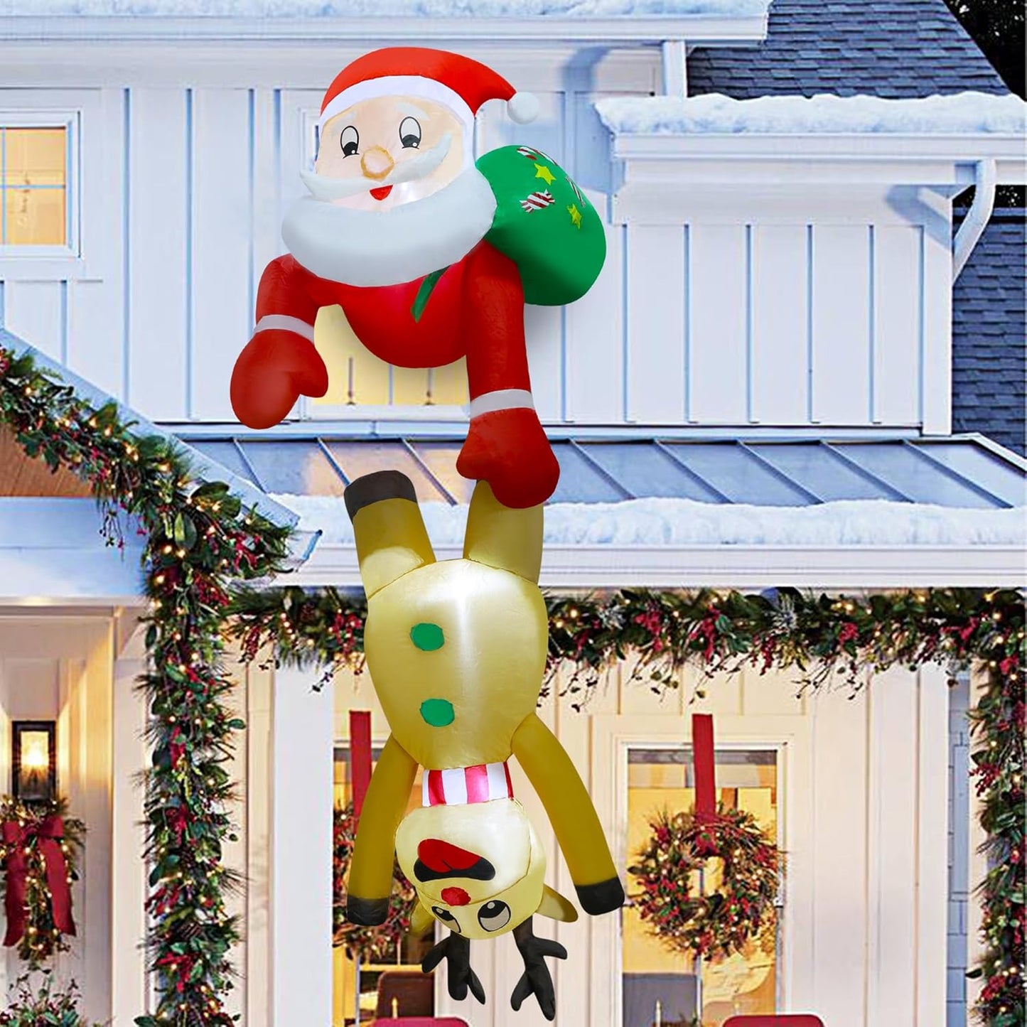 7FT Inflatable Santa & Reindeer with LED Lights