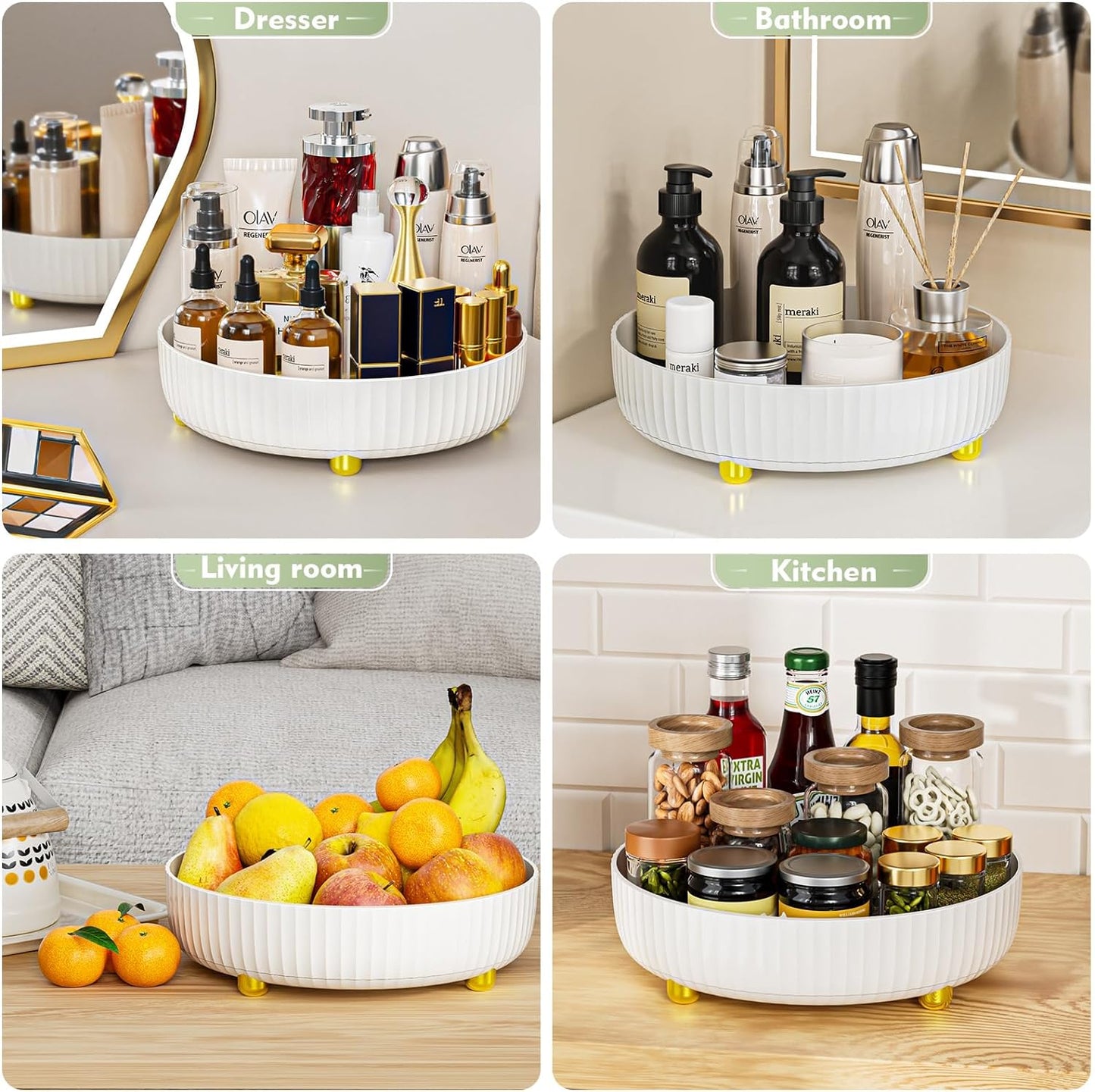 Rotating Makeup Organizer Tray White