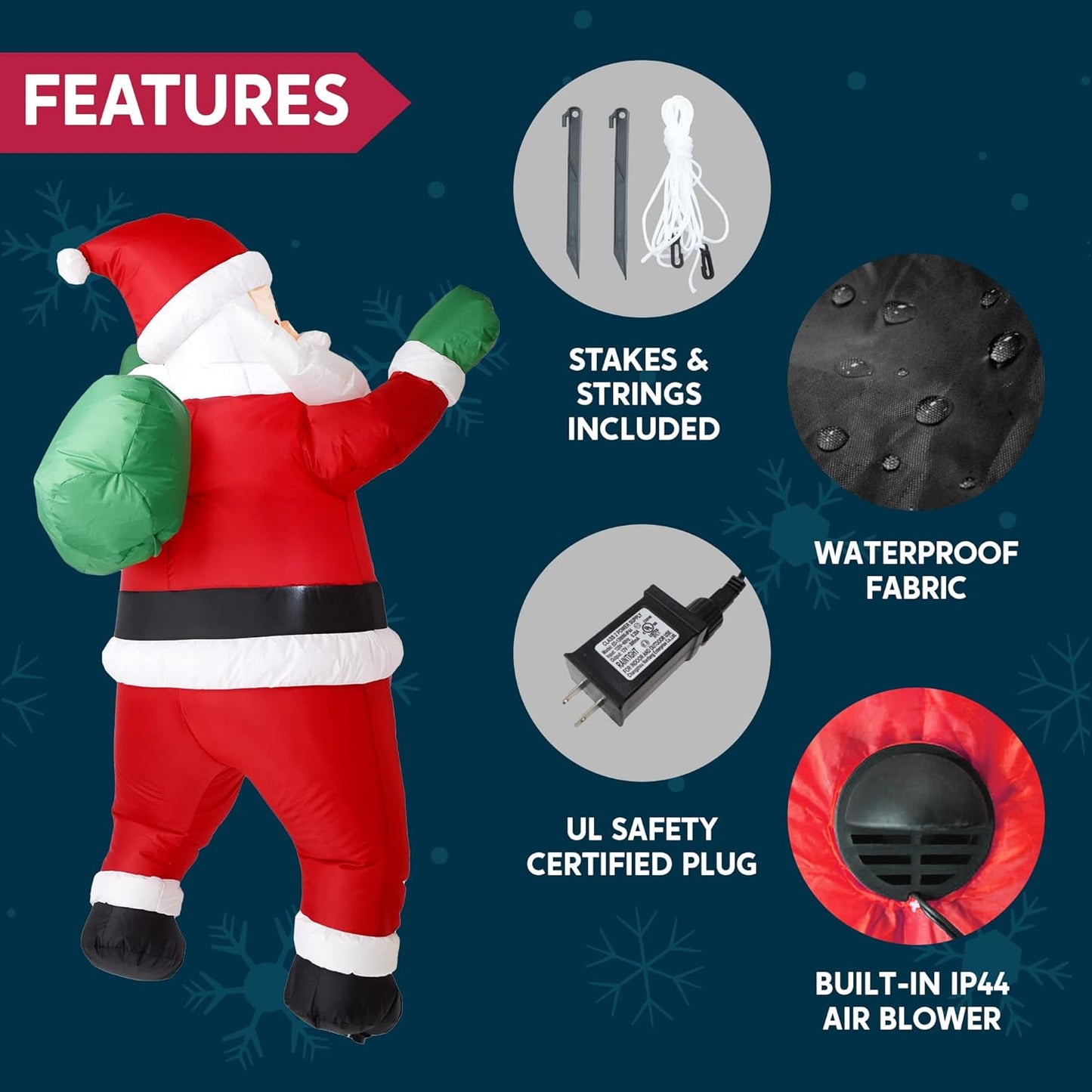 5.5FT Inflatable Hanging Santa with Gift Bag & LED Lights