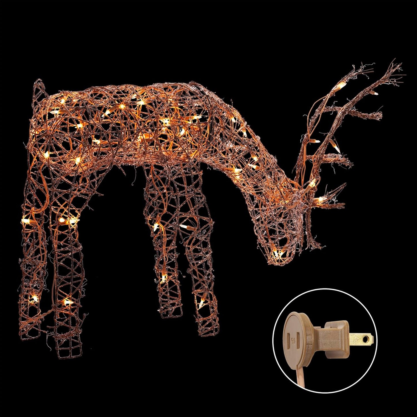 24" Outdoor Rattan Grazing Reindeer with Twinkling White Lights! π¦β¨