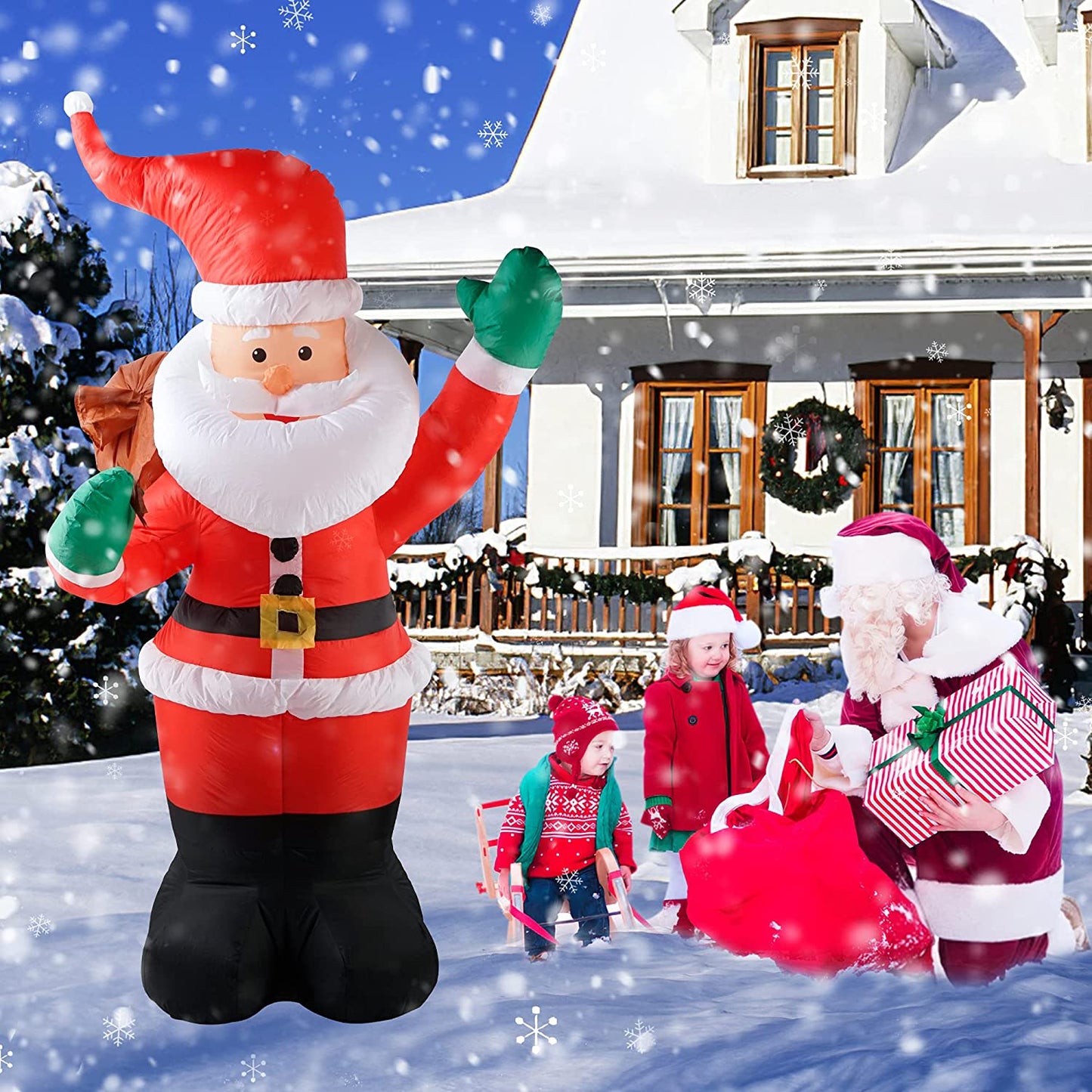"6FT Inflatable Santa with Gifts – LED Lit Christmas Yard Decoration for Holidays & Parties"