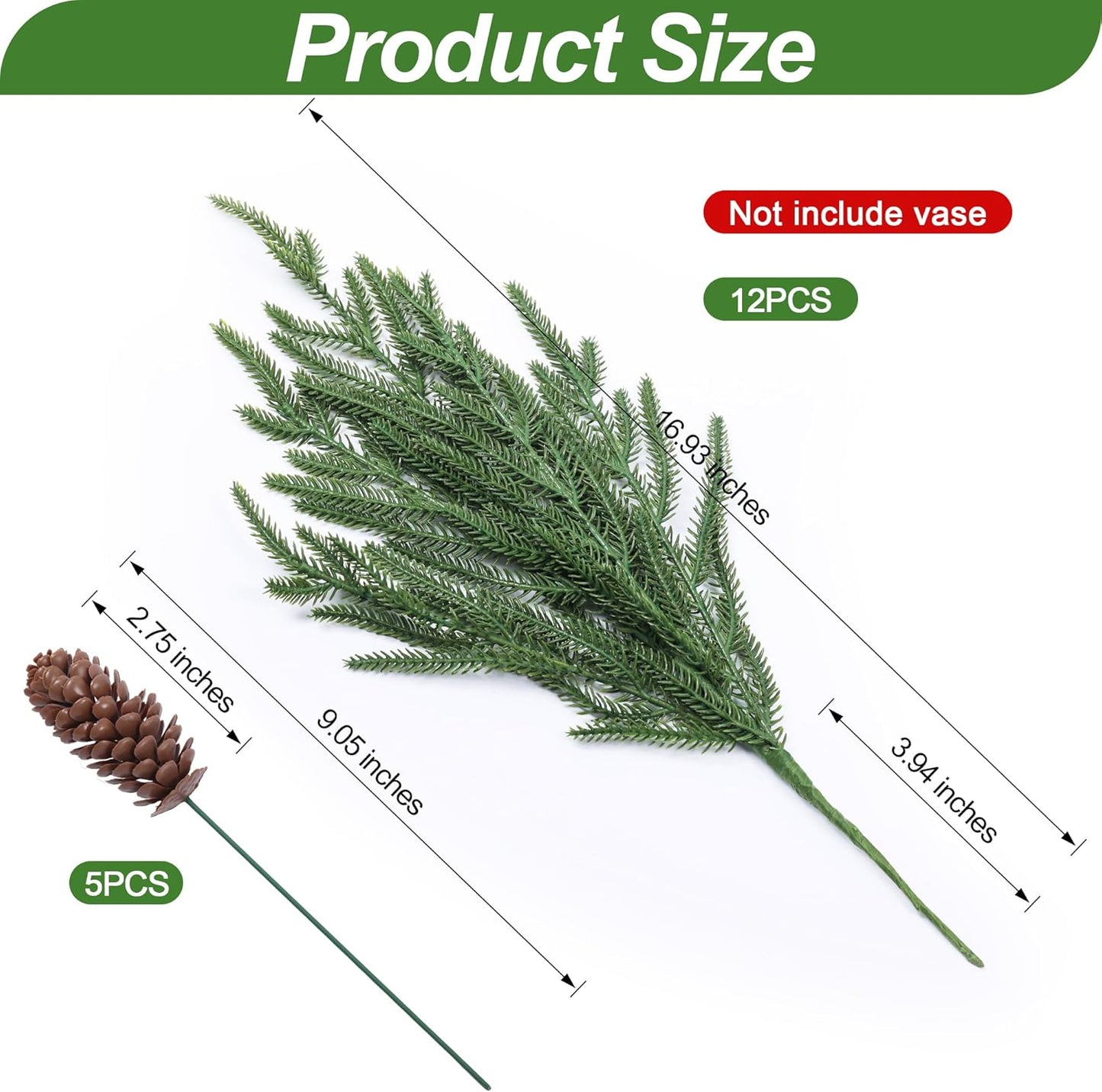Artificial Christmas Norfolk Pine Stems Branches for Vases,12 Bundles