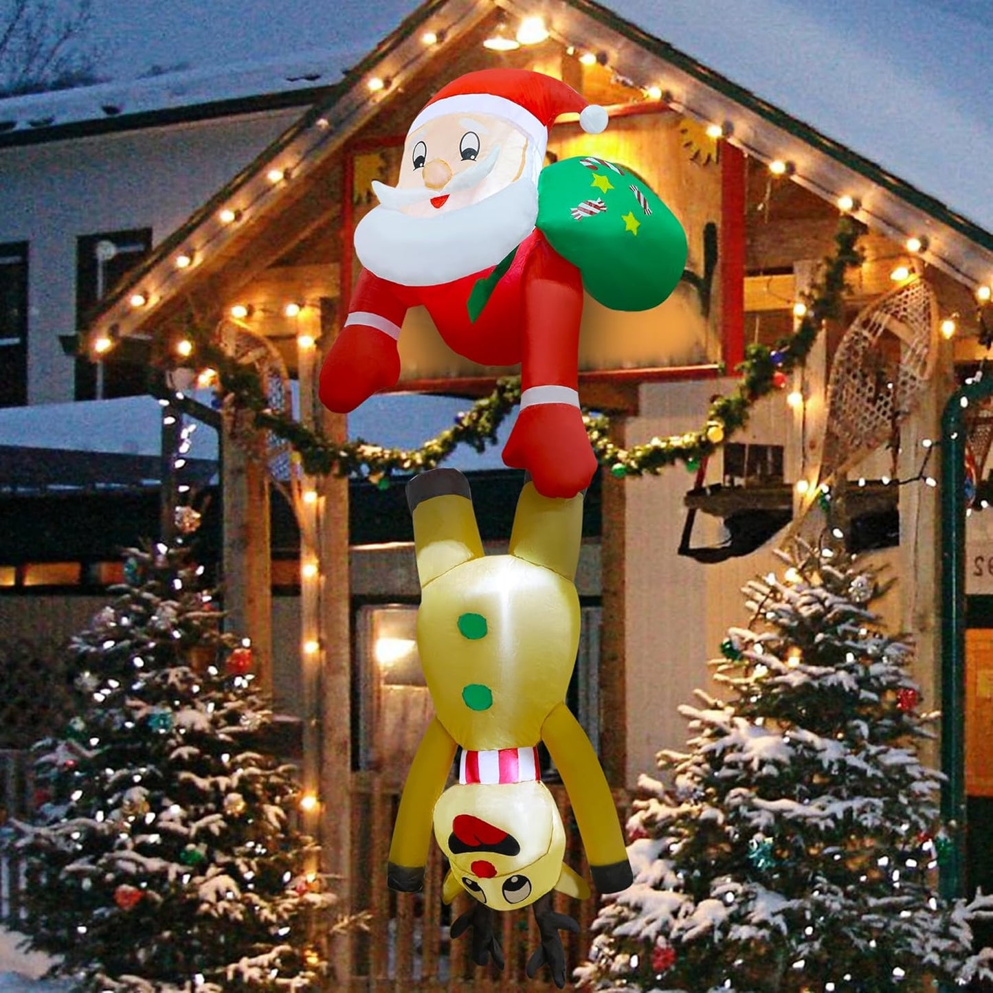 7FT Inflatable Santa & Reindeer with LED Lights