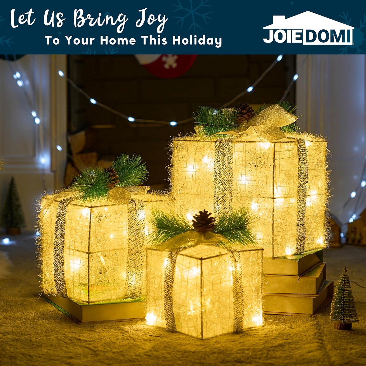 60 LED Christmas Gift Boxes Set of 3