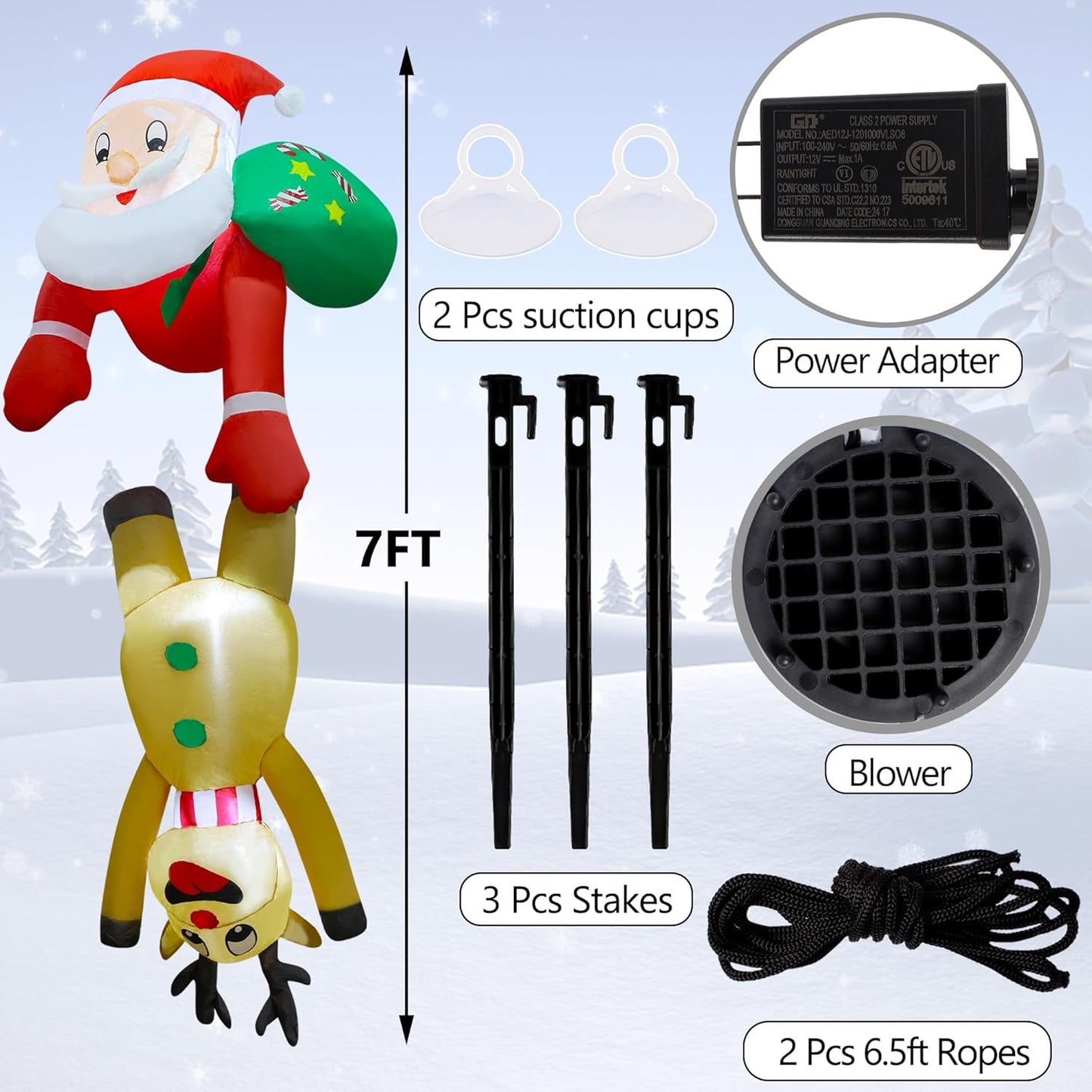 7FT Inflatable Santa & Reindeer with LED Lights