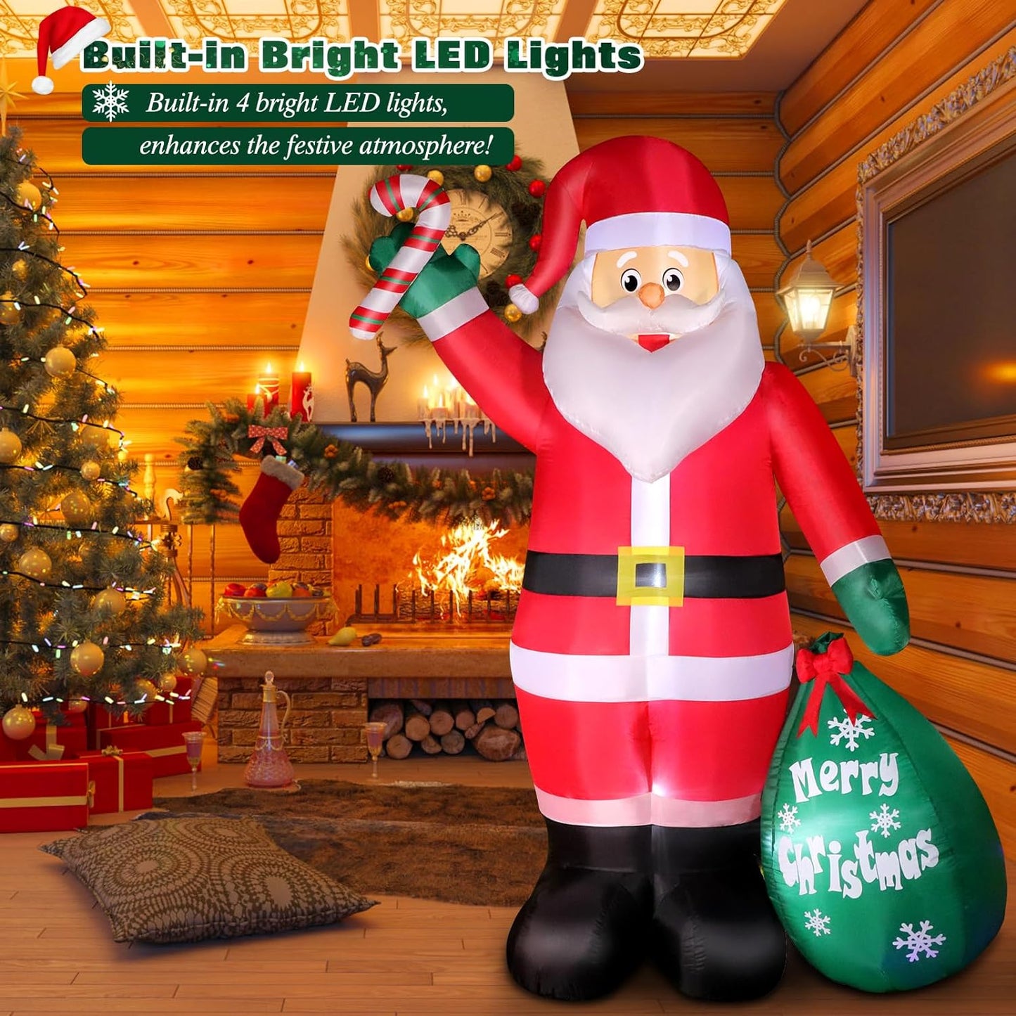 8 FT Christmas Inflatable Santa Claus with Candy and Big Gift Bag