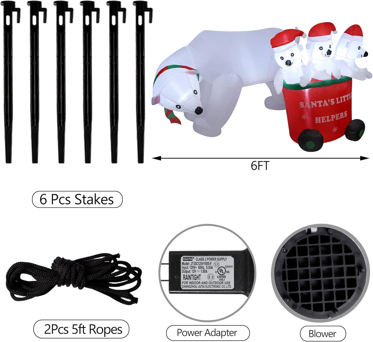 "7FT Inflatable Polar Bear with Santa Hat & Cubs"