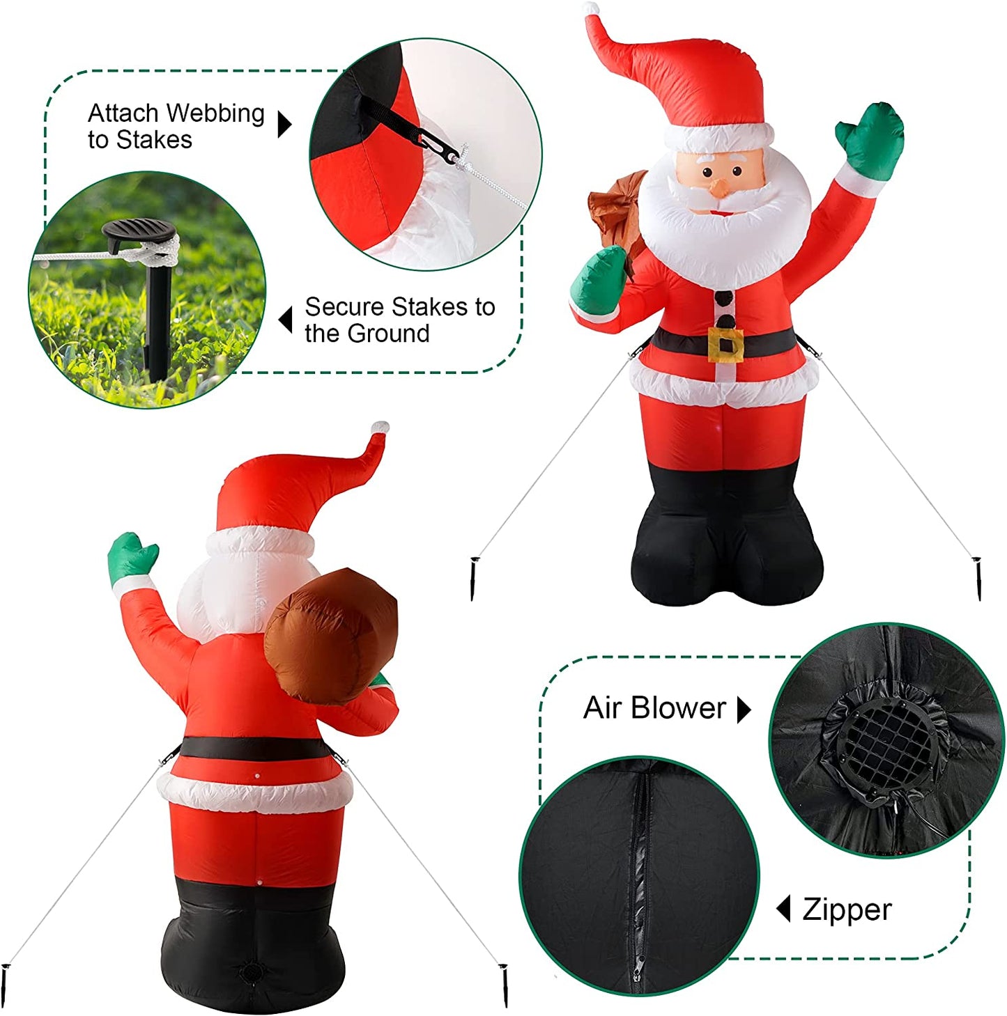 "6FT Inflatable Santa with Gifts – LED Lit Christmas Yard Decoration for Holidays & Parties"