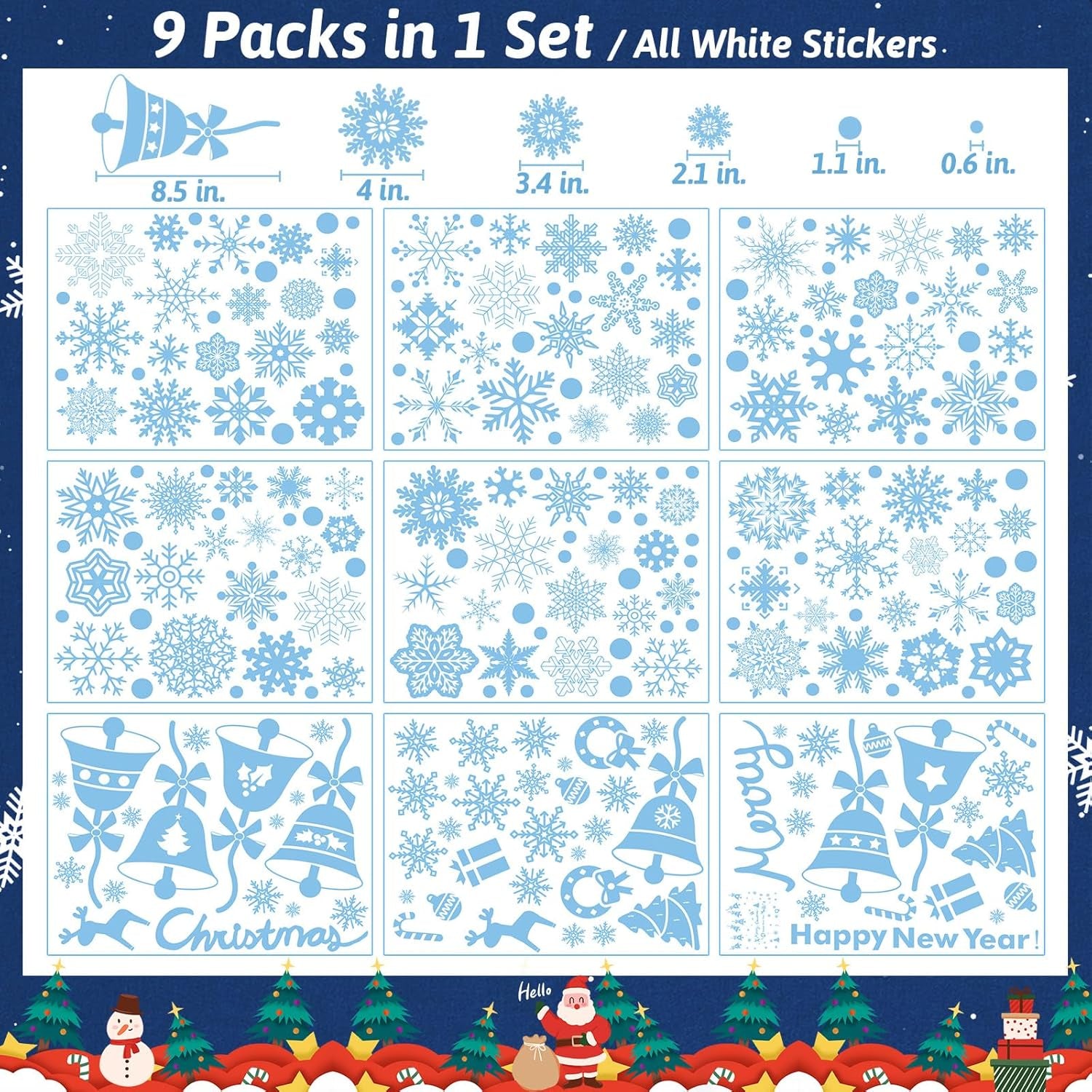 Christmas Snowflake Window Clings Stickers 9 Sheets 284 Pcs 