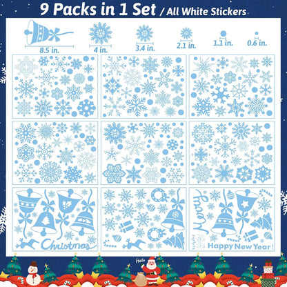 Christmas Snowflake Window Clings Stickers 9 Sheets 284 Pcs 