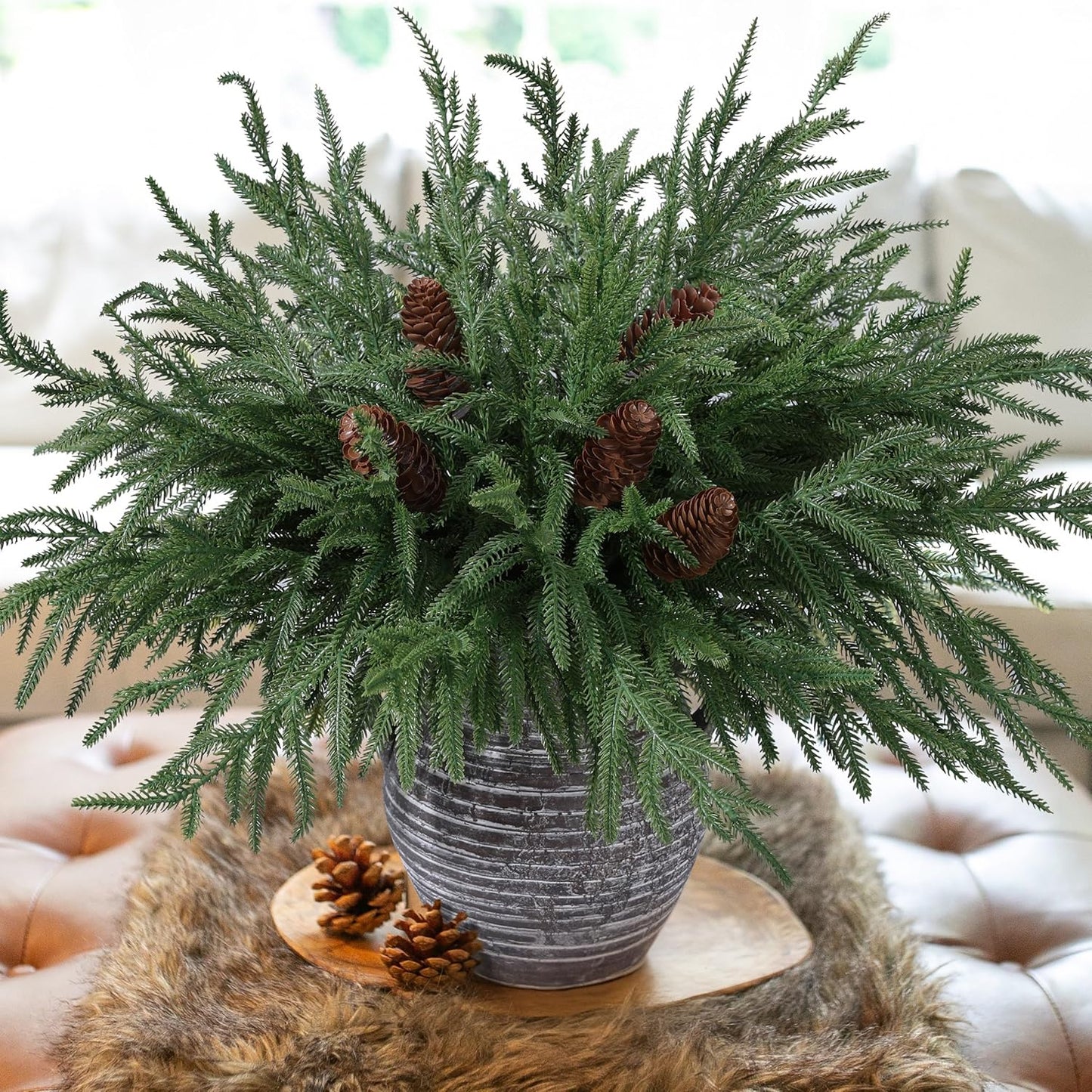 Artificial Christmas Norfolk Pine Stems Branches for Vases,12 Bundles 