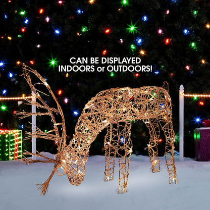 24" Outdoor Rattan Grazing Reindeer with Twinkling White Lights! 🦌✨