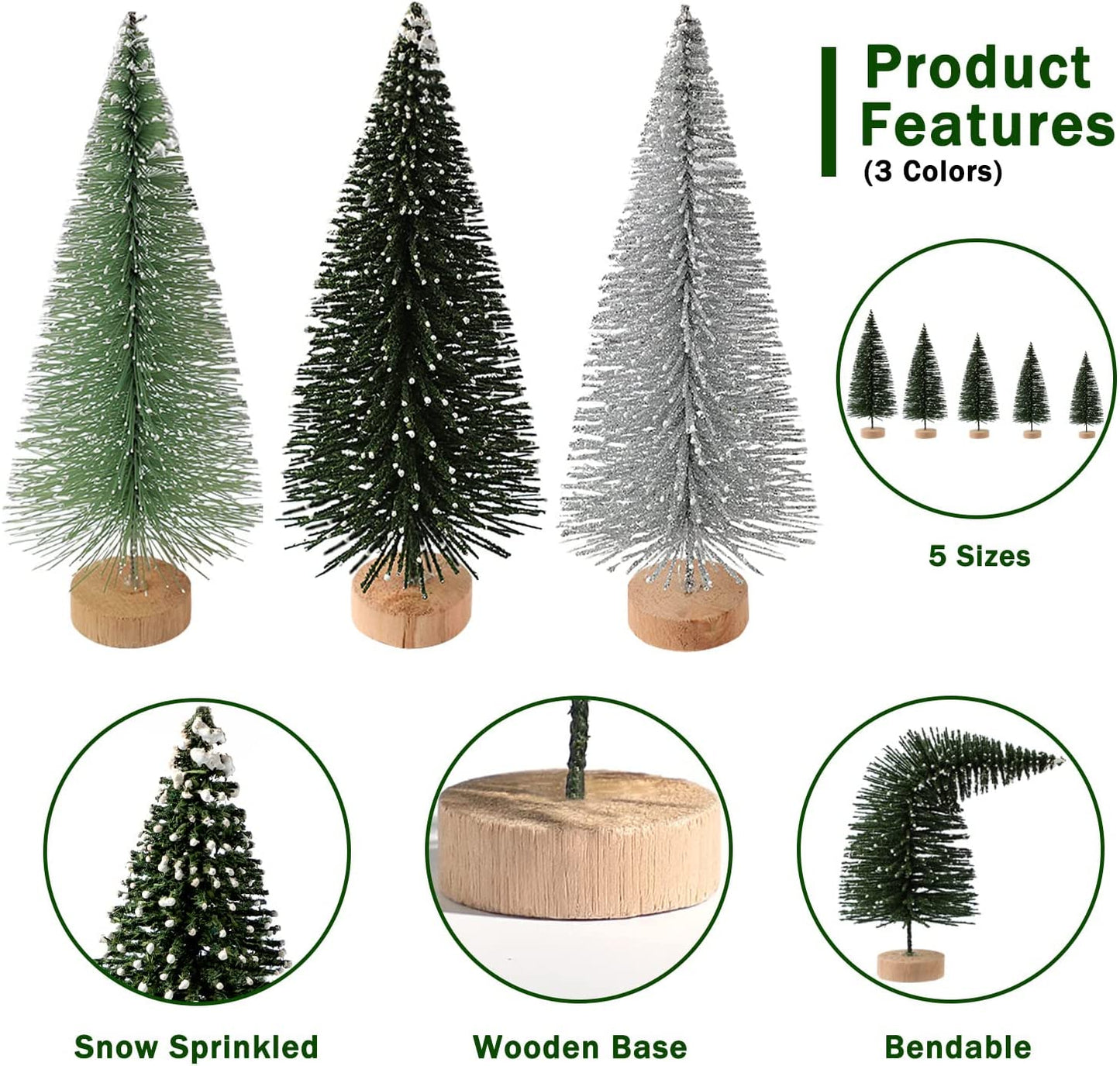 Mini Artificial Christmas Trees with Wooden Base 