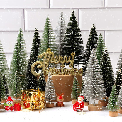 Mini Artificial Christmas Trees with Wooden Base 