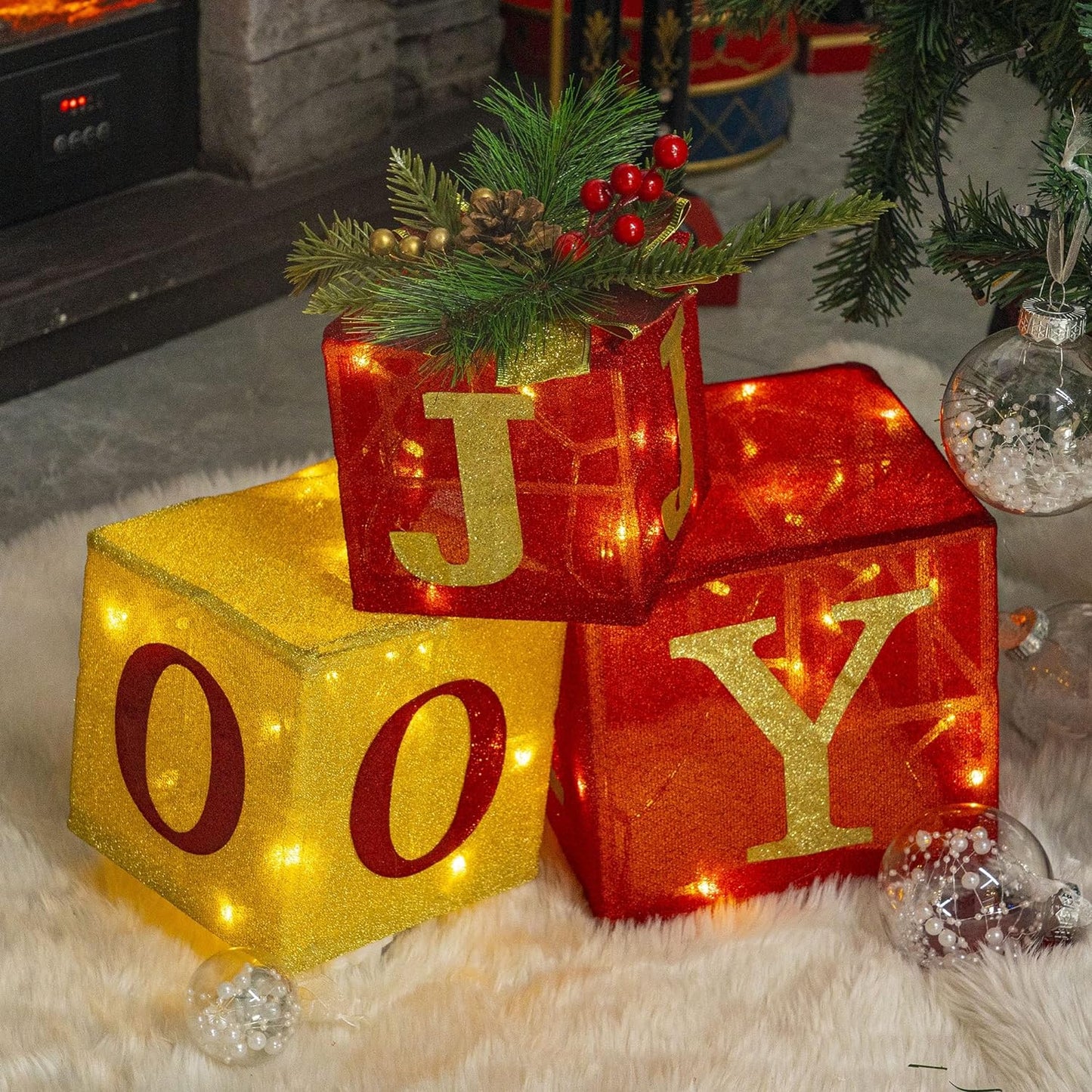 Lighted Christmas Gift Boxes Joy Set of 3 