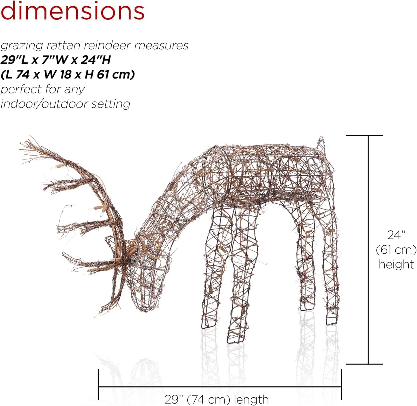24" Outdoor Rattan Grazing Reindeer with Twinkling White Lights! 🦌✨