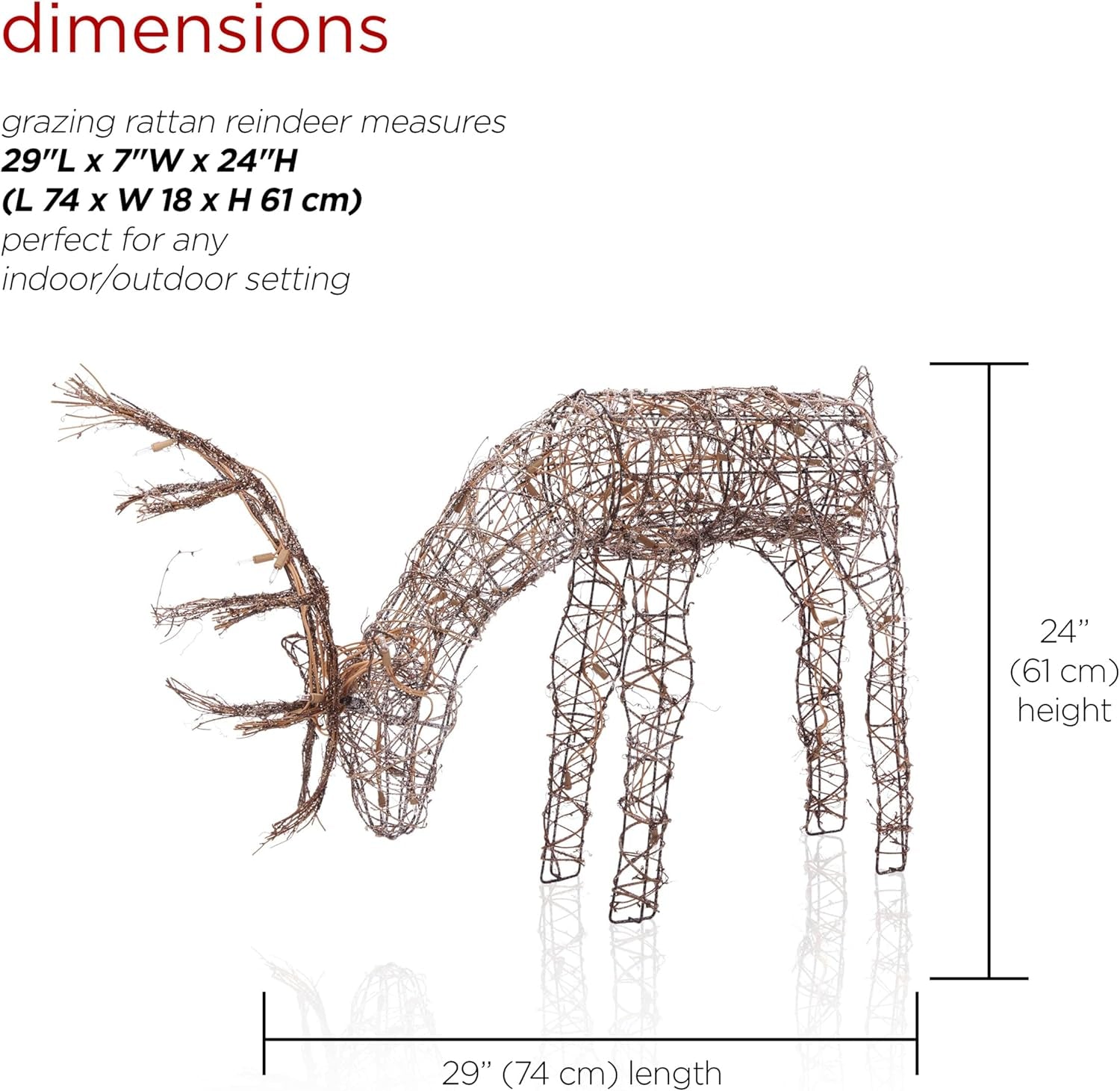24" Outdoor Rattan Grazing Reindeer with Twinkling White Lights! 🦌✨
