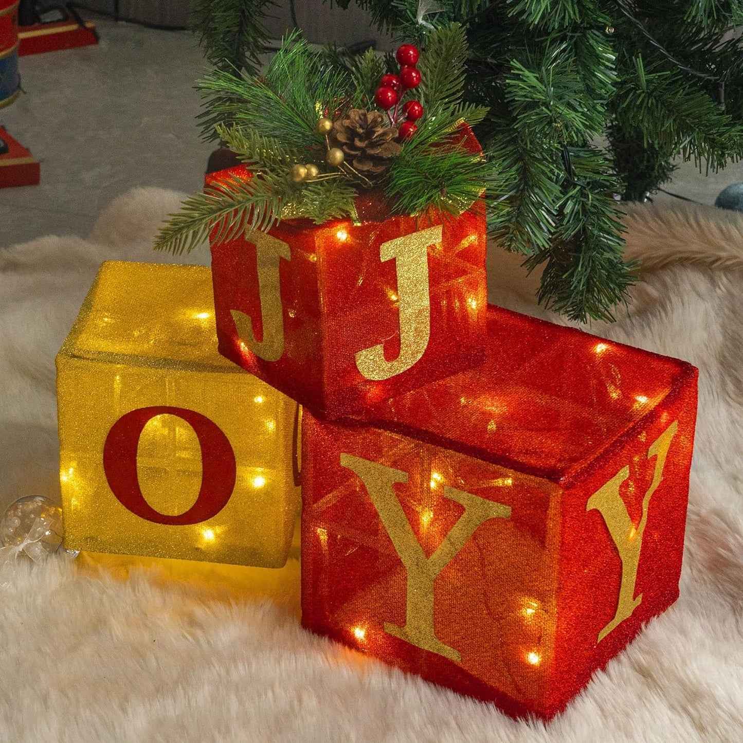 Lighted Christmas Gift Boxes Joy Set of 3 