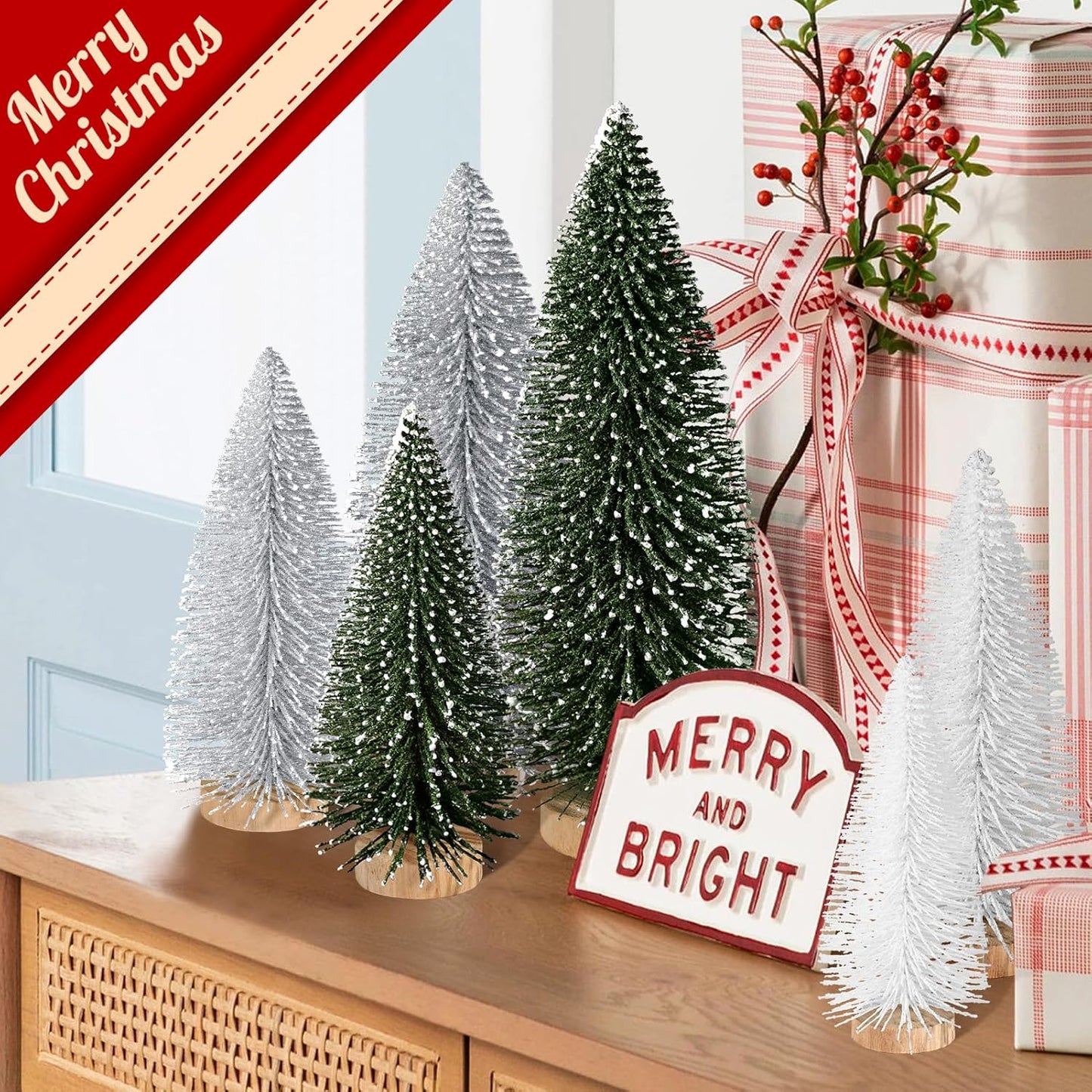 Artificial Christmas Mini Bottle Brush Trees Tabletop Decor