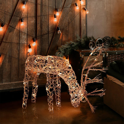 24" Outdoor Rattan Grazing Reindeer with Twinkling White Lights! 🦌✨