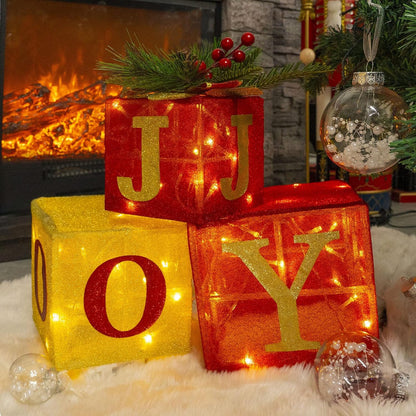 Lighted Christmas Gift Boxes Joy Set of 3 