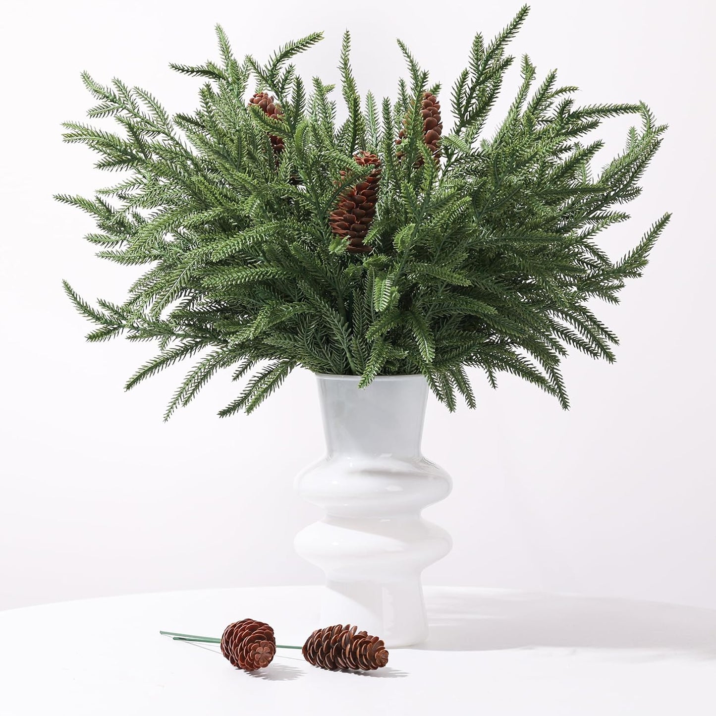 Artificial Christmas Norfolk Pine Stems Branches for Vases,12 Bundles 