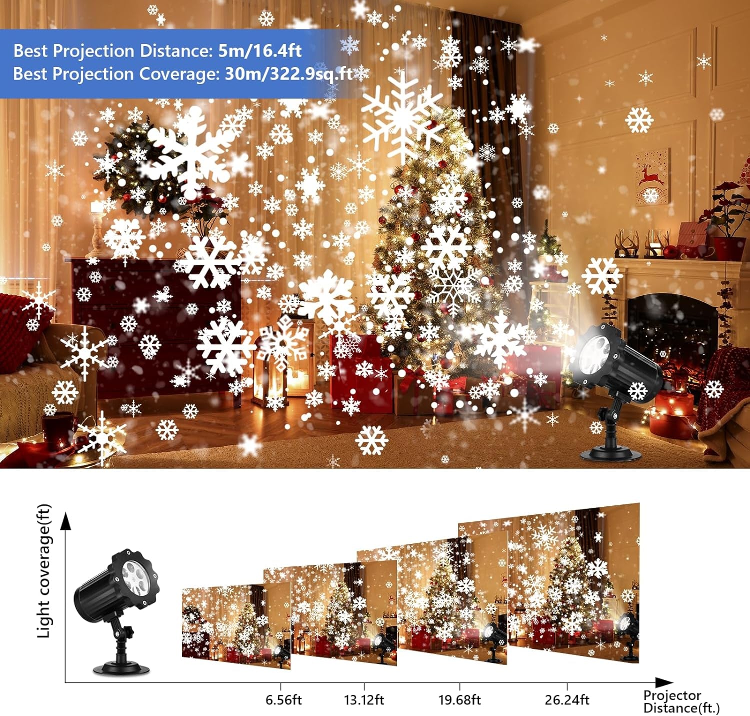 2024 LED Christmas Snowflake Projector Lights 