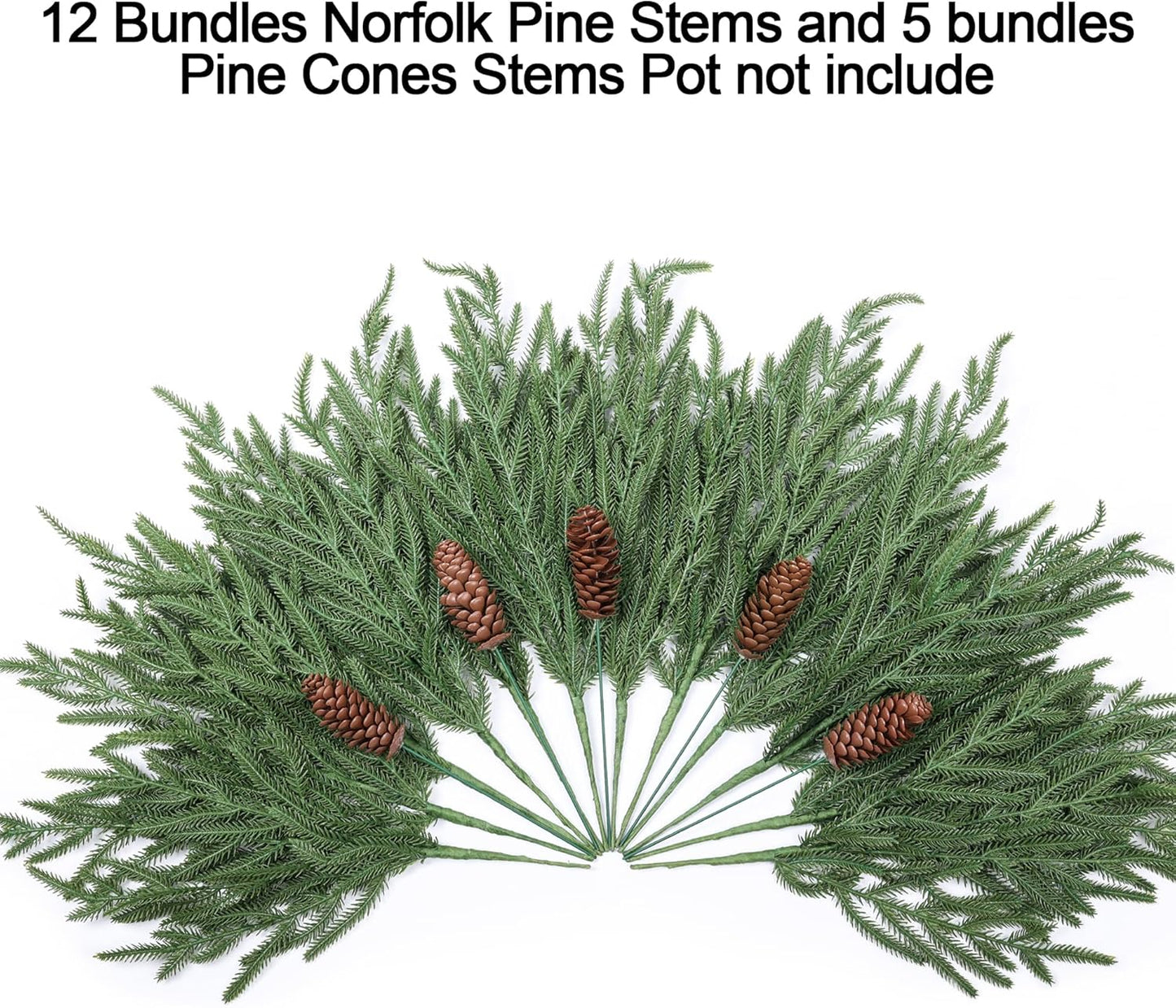 Artificial Christmas Norfolk Pine Stems Branches for Vases,12 Bundles 