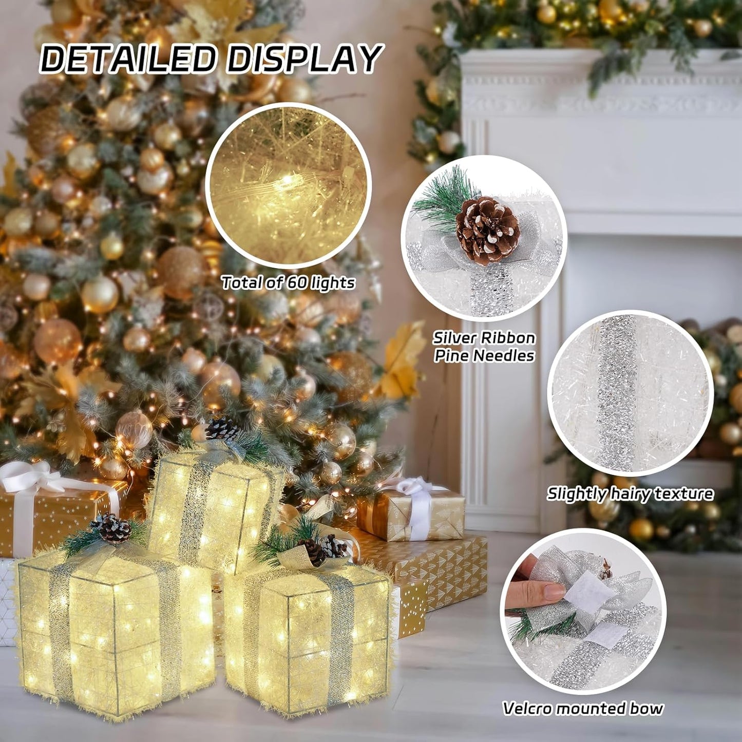 Light-Up Christmas Gift Boxes Set of 3