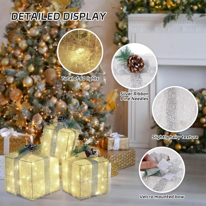 Light-Up Christmas Gift Boxes Set of 3