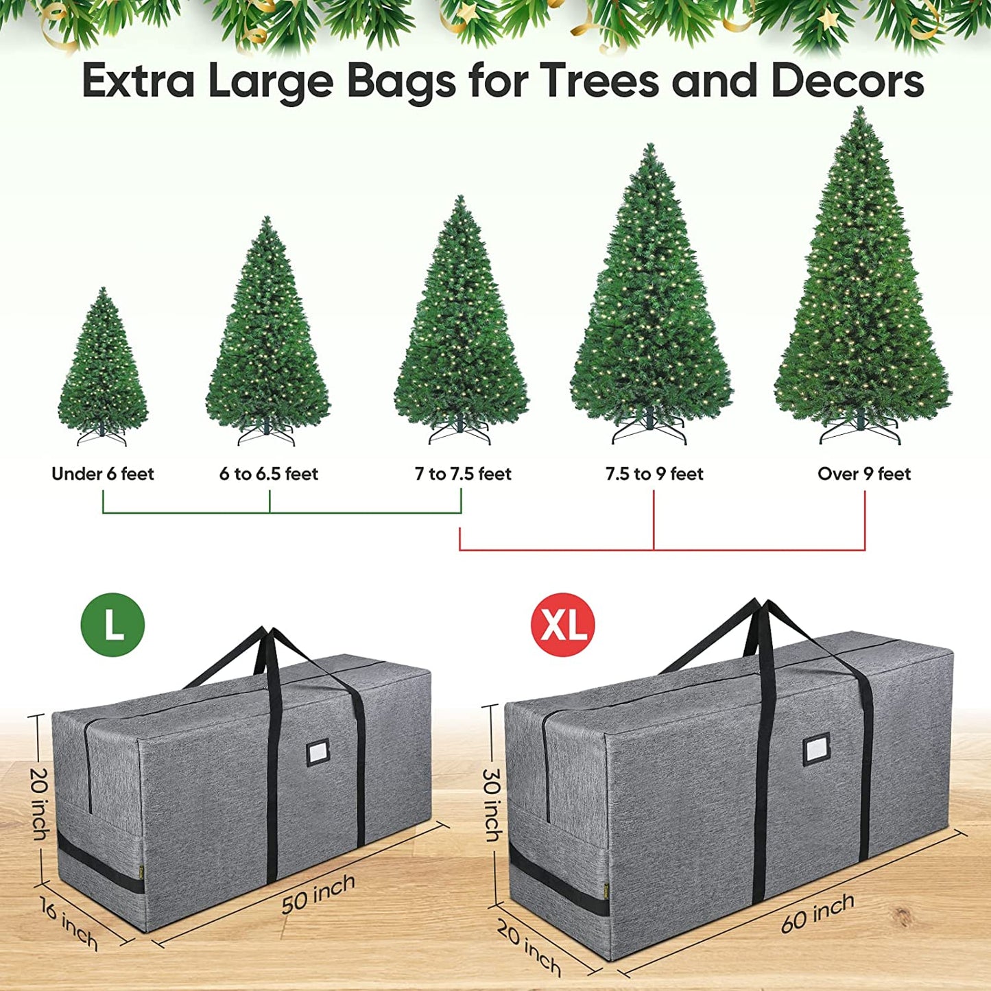 7.5 Ft Christmas Tree Storage Bag Reinforced Handles, Dual Zippers