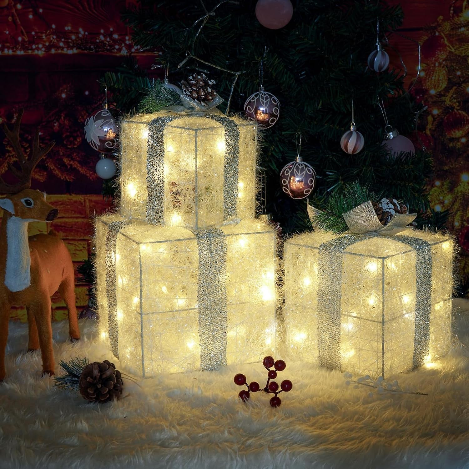 Light-Up Christmas Gift Boxes Set of 3